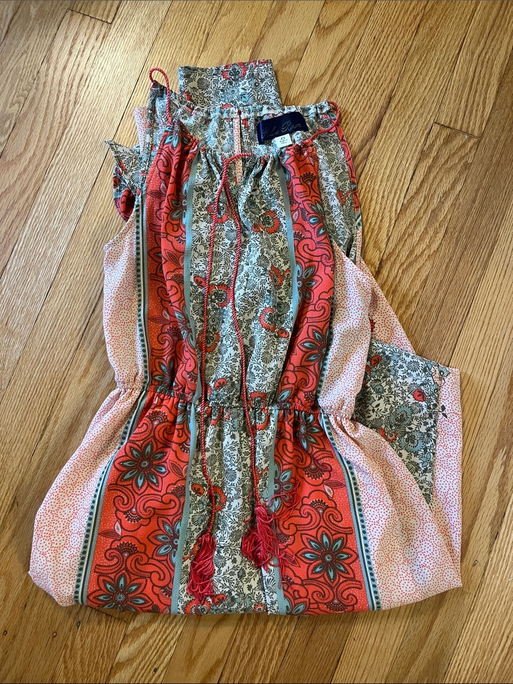 Sleeveless Coral Multi-Print Dress with Tie Waist